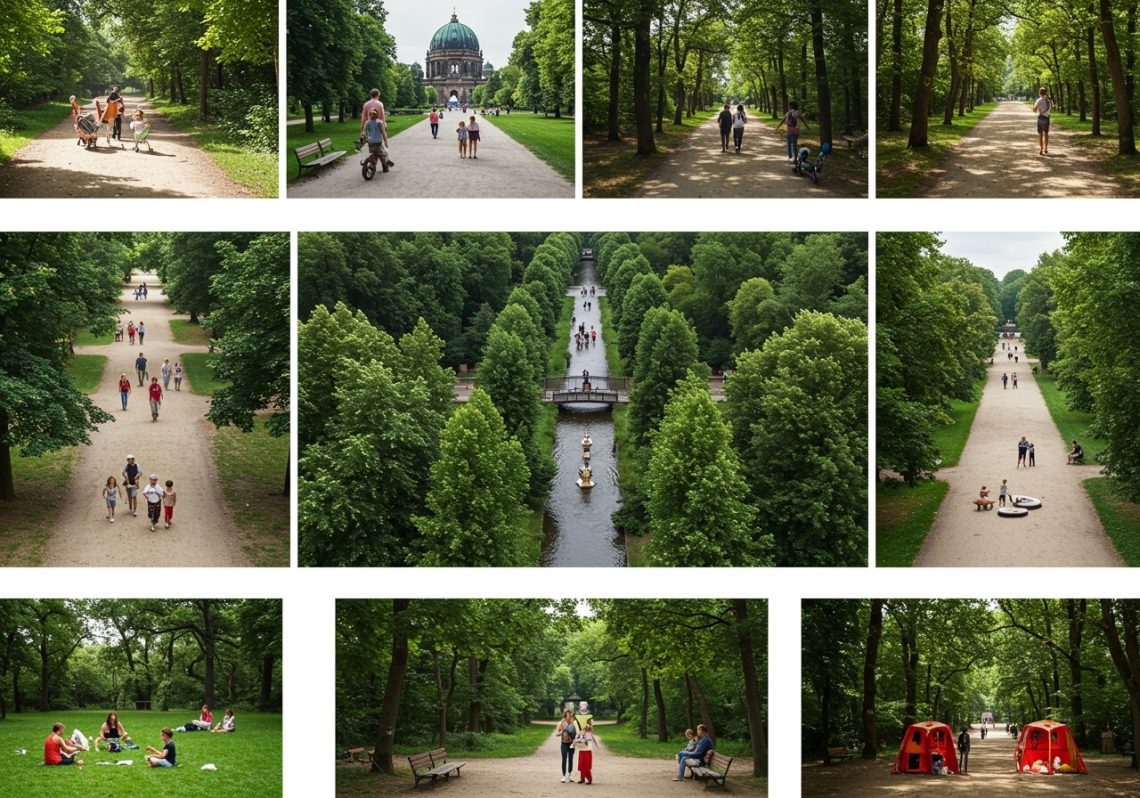 Eine Collage von Berliner Parks.