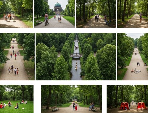 Eine Collage von Berliner Parks.